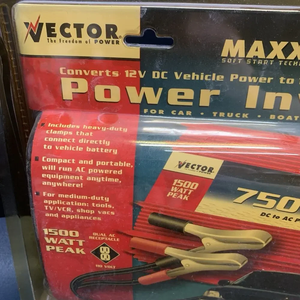 Vector Maxx SST VEC043 750 Watt DC to AC Power Inverter Battery Clips 1500 Watt